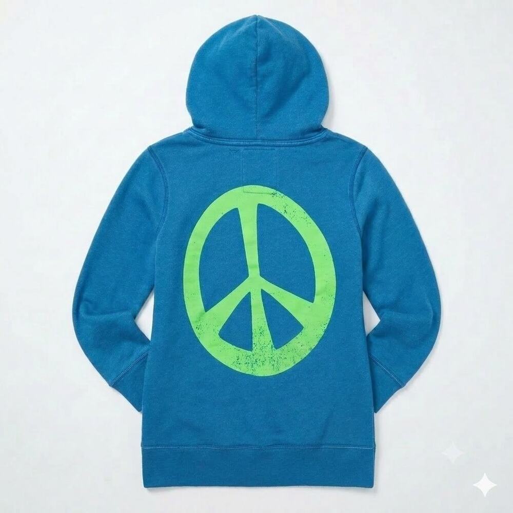 PINK Victorias Secret Hoodie Sweatshirt Blue 3/4 Sleeve Peace Dog Womens XS